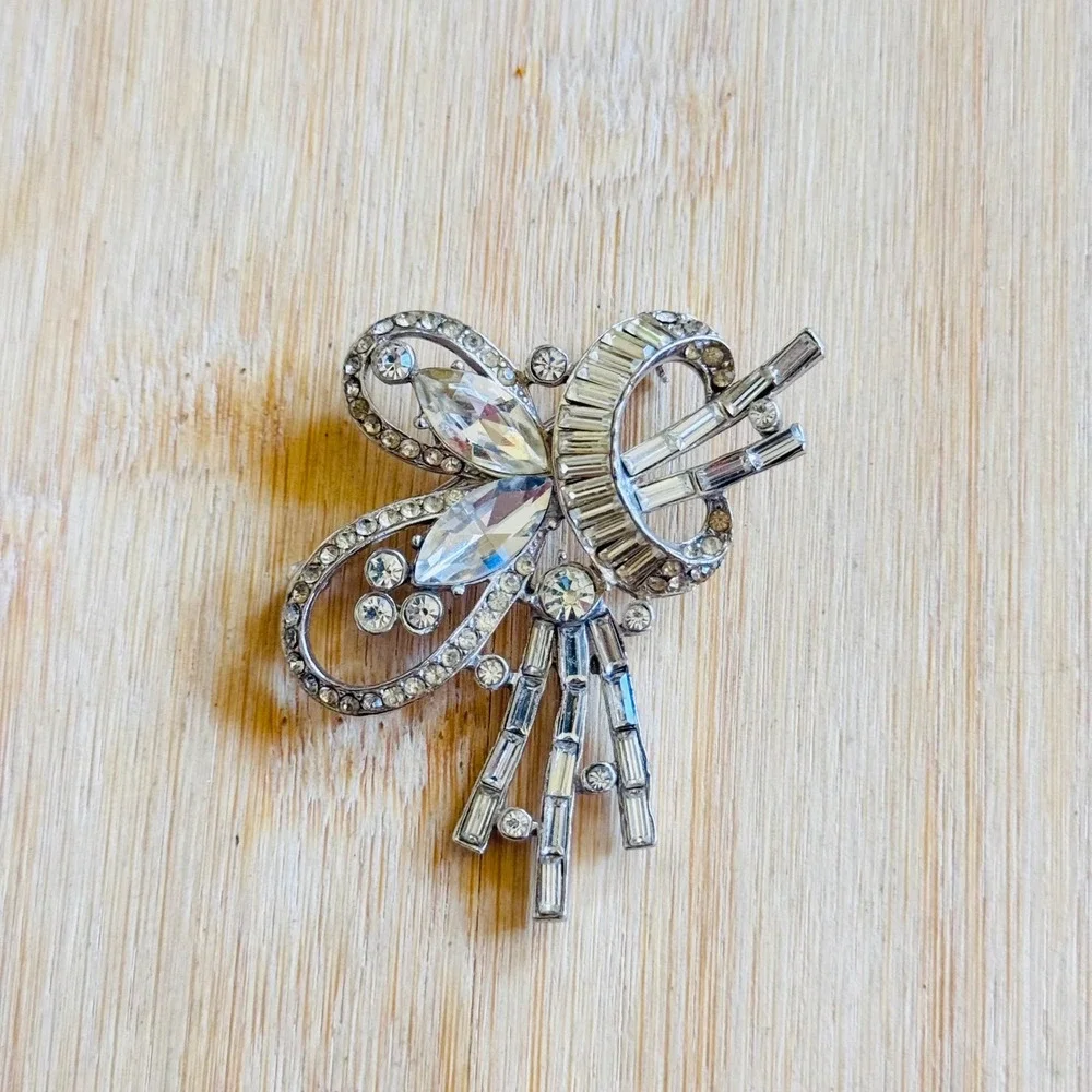 VTG Joseph Wiesner Art Deco Brooch Pin Rhinestone Silver Baguettes Marquise Rare